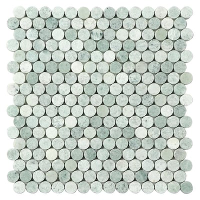 Ming Green Penny Round Mosaic Wall & Floor Tile - Case (10 Sheets)