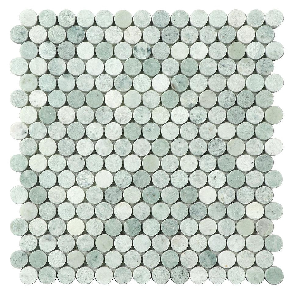 Ming Green Penny Round Mosaic Wall & Floor Tile - Case (10 Sheets)