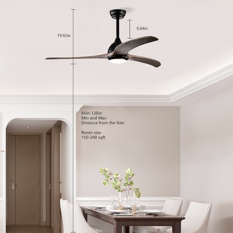 52" Solid Wood Blades Ceiling Fan With Light with Remote Control, Noiseless Reversible Motor, 6 Speed, 3 Color