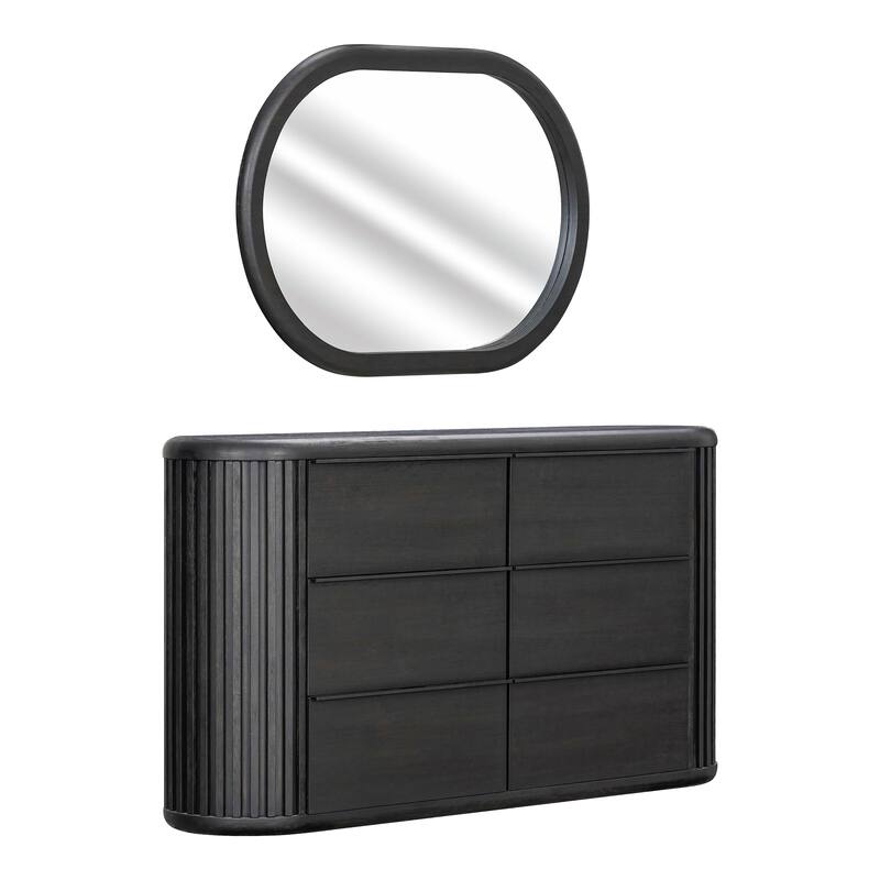 Furniture of America Caelan I Modern 5-Piece Black Solid Wood Fluted Panel Bedroom Set with Motion Light