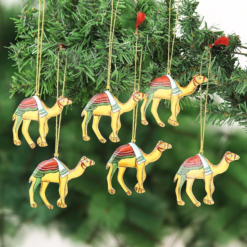 Novica Handmade Christmas Camels Wood Ornaments (Set Of 6)