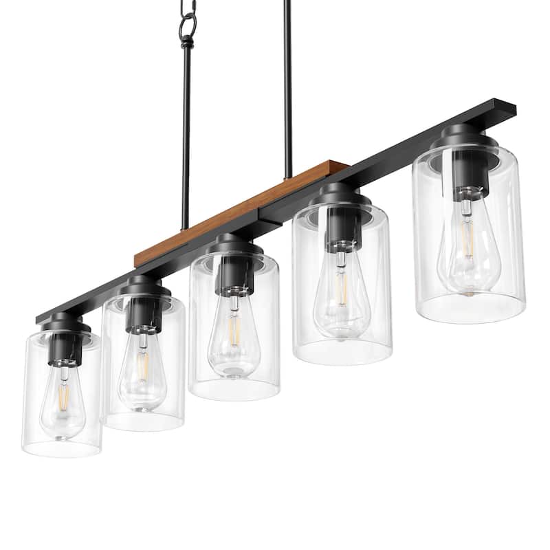 5-Light Kitchen Island Linear Pendant Light Fixture Matte Black
