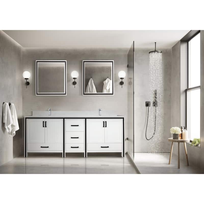 Ziva Bath Vanity, White Quartz Top and Mirrors