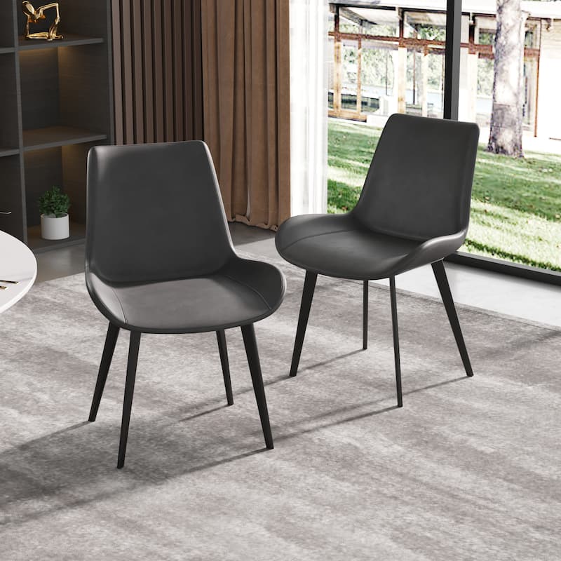 Mid-Century Brown Dining Chair (Set of 2) PU Leather Upholstered Side Chair - Grey