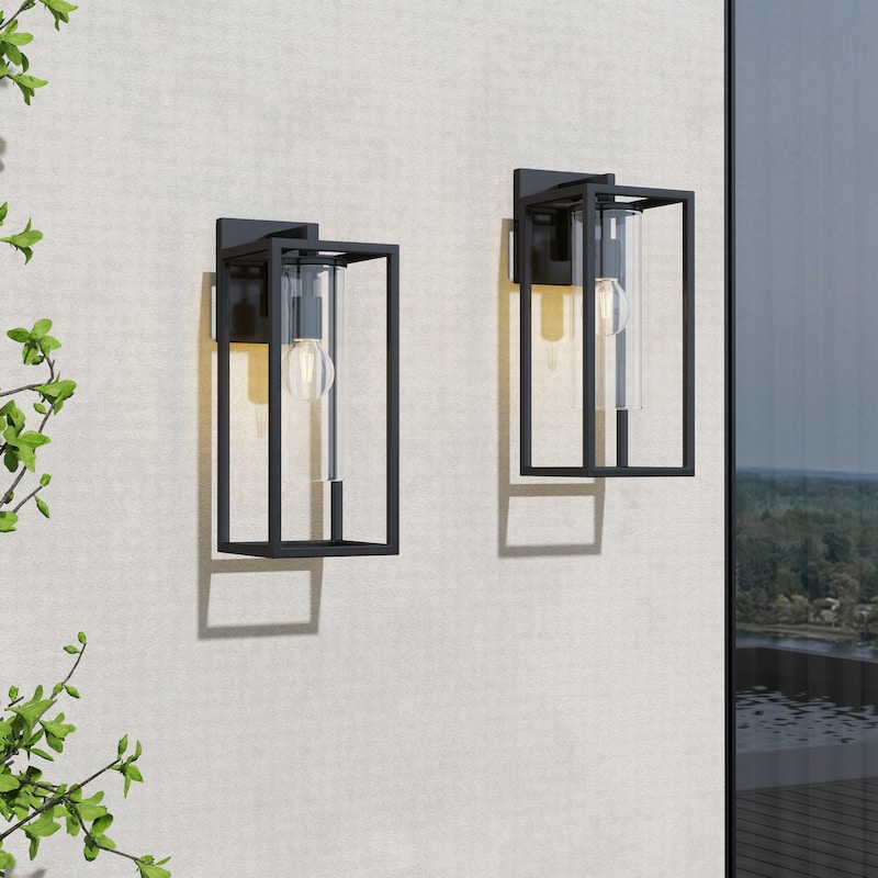 2 Pack Metal 1-Light Clear Glass Outdoor Wall Sconce Light