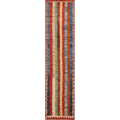 Stripe Moroccan Oriental Hallway Runner Rug Wool Hand-knotted - 2'7" x 9'7"