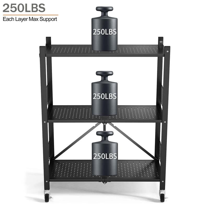 3-Tier Foldable Storage Shelving Kitchen Storage Shelves - 28"D x 14.2"W x 35.6"H