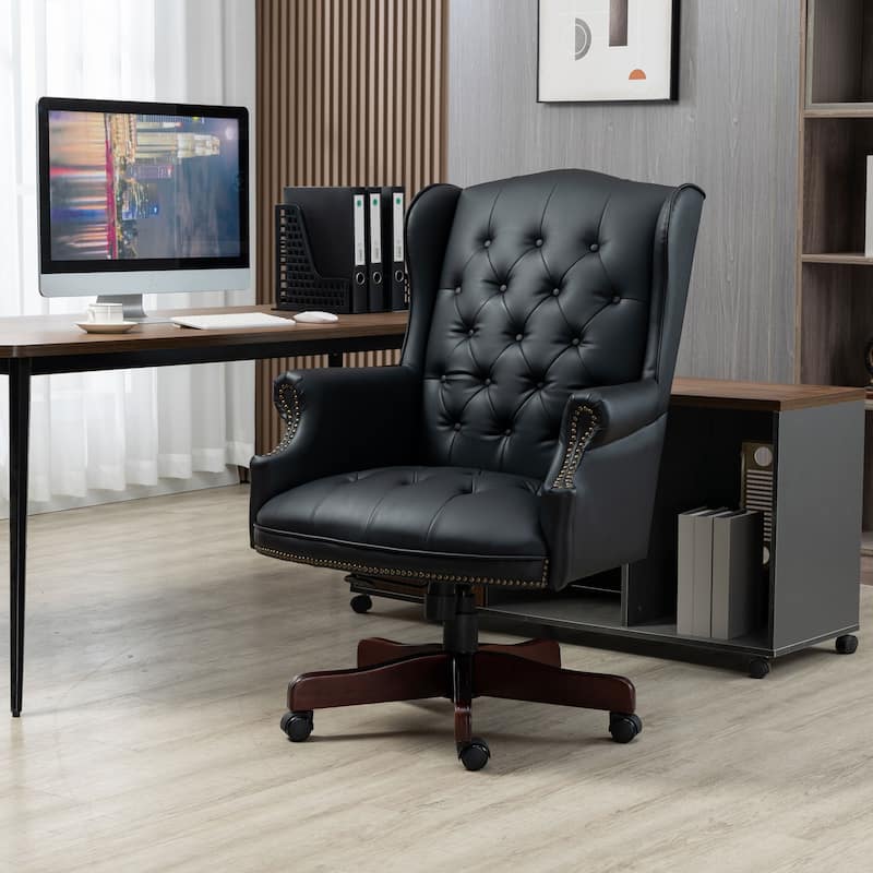 Executive Office Chair - High Back, Reclining, Ergonomic with Thick Padding, PU Leather, Smooth Glide Casters - Black