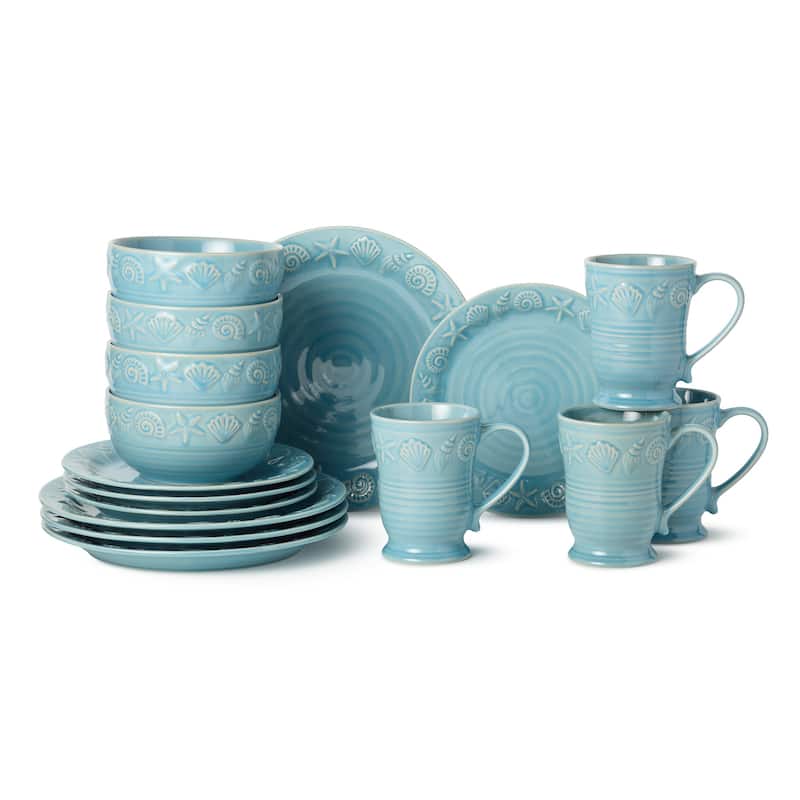Certified International Coastline Blue 16 Piece Dinnerware Set, Service for 4 - 10.50"L x 10.50"W x 1.13"H