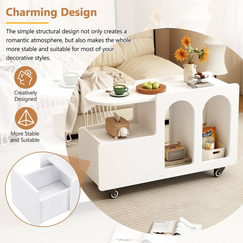 Mobile End Table with lockable wheels, Side Table with Storage Drawer, 11.8inch Narrow Nightstand with Multi-layer Storage