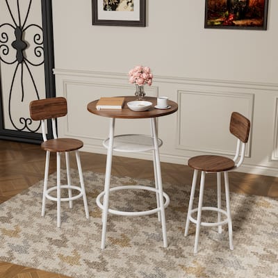 3-Piece Bar Table Set with 2 Bar Stools - Modern Pub Table with Backrests & Storage Shelf 