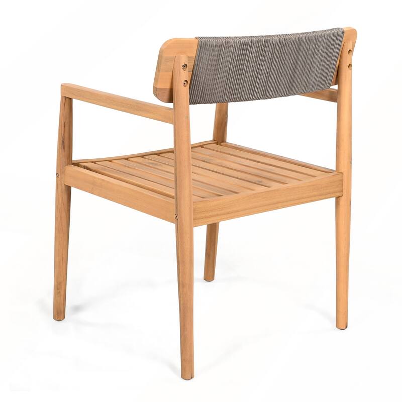 Acacia Wood Outdoor Dining Table and Chairs with Armrests Set of 2