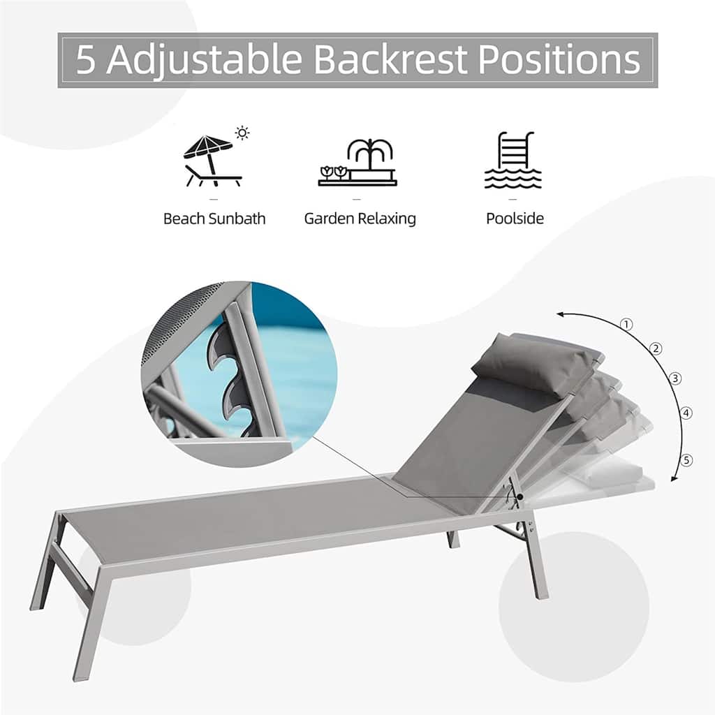 Outdoor Rust-Resistant Lounge Chair Set of 3, Quick-Dry Reclining Pool Chairs with Side Table & 5 Adjustable Positions