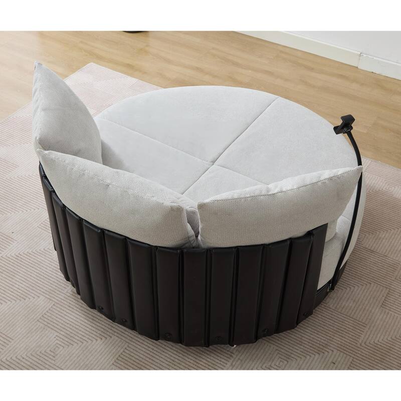 52.75" W Oversized Round Accent Chair 360° Swivel Barrel Chair with Wheels & Adjustable Phone Stand