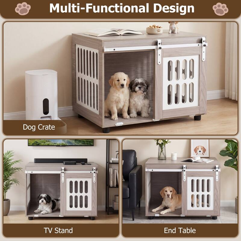 Gymax 31.5'' Dog Crate Furniture w/Sliding Barn Door for Living Room