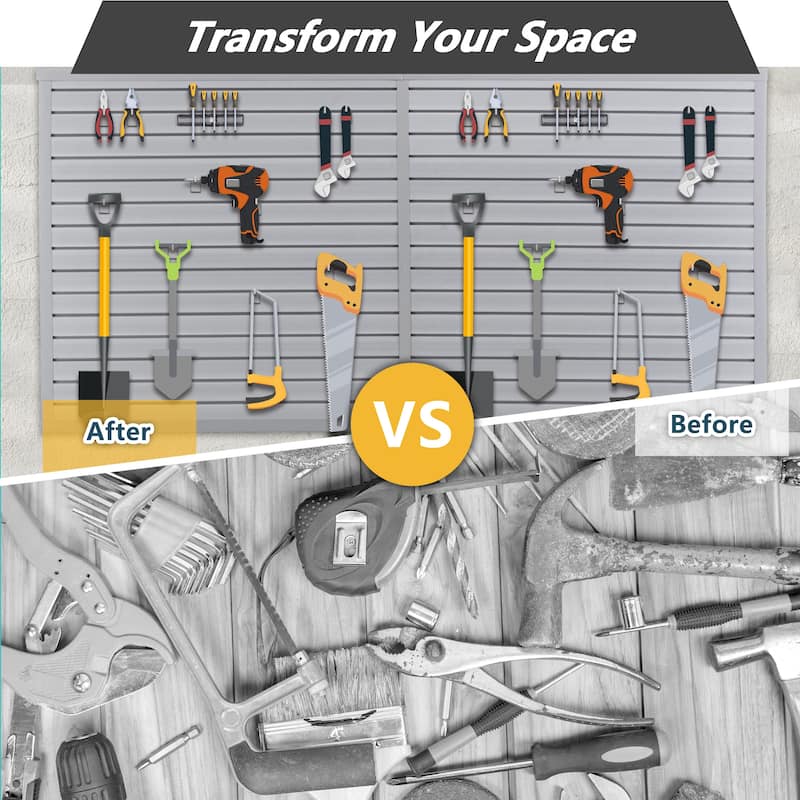 Heavy Duty PVC Slatwall Garage Organizer 8x4 ft with 10 Panels, Wall-Mounted Tool Storage System - 94.49"L x 47.24"W x 0.25"H