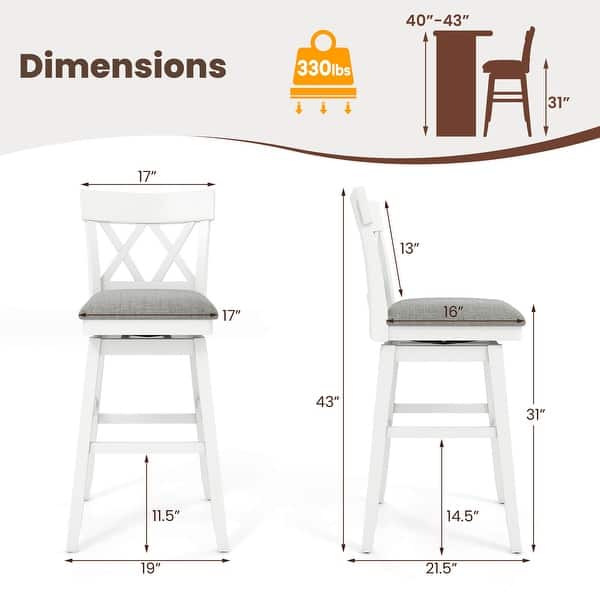 Costway 1/2/3/4 PCS 30" Bar Stool Wooden Chair with Contoured Backrest