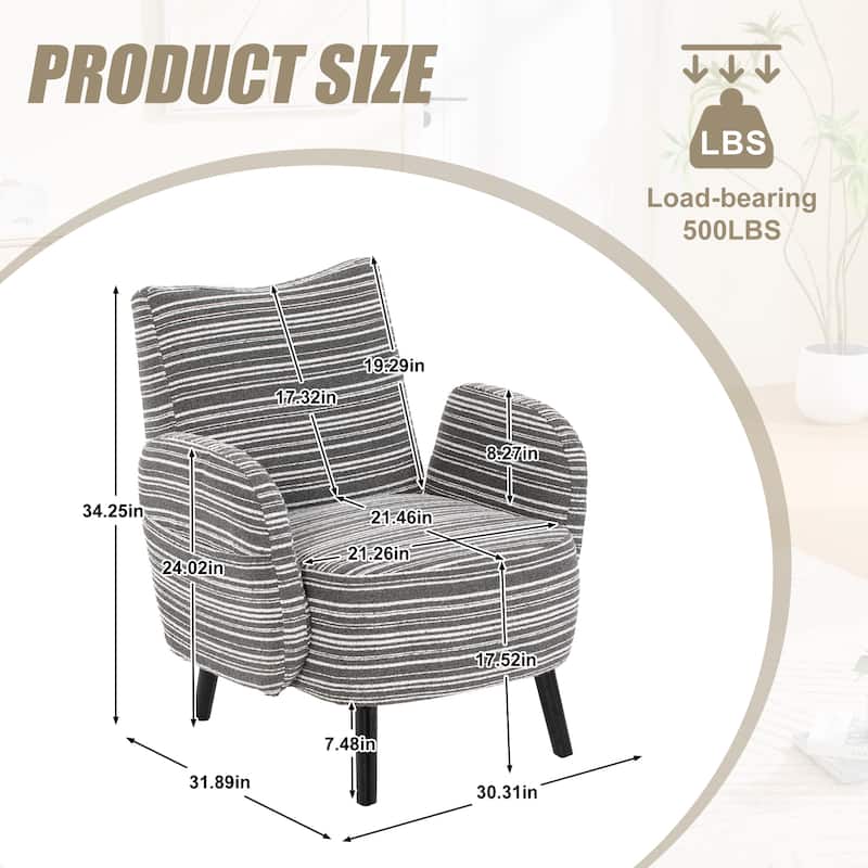 Boucle Upholstered Lounge Armchair, Reading Chair with Side Storage Pocket, Single Sofa Chair with Solid Wood Legs