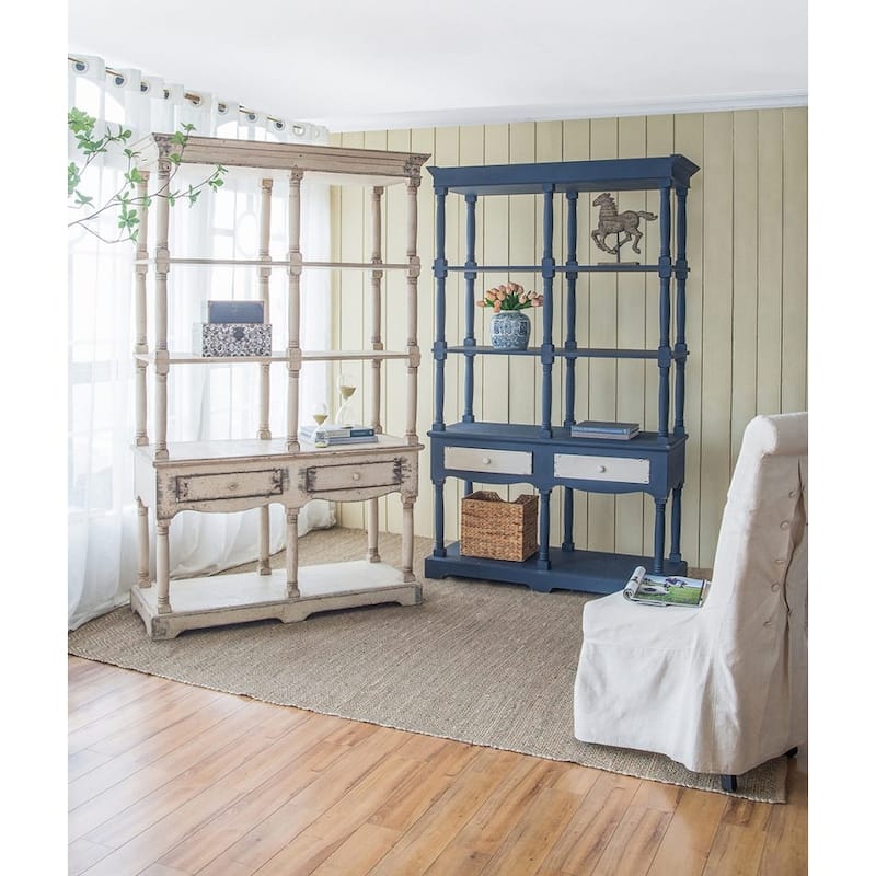 4-Tier Farmhouse Wooden Book Shelf with 2 Drawers