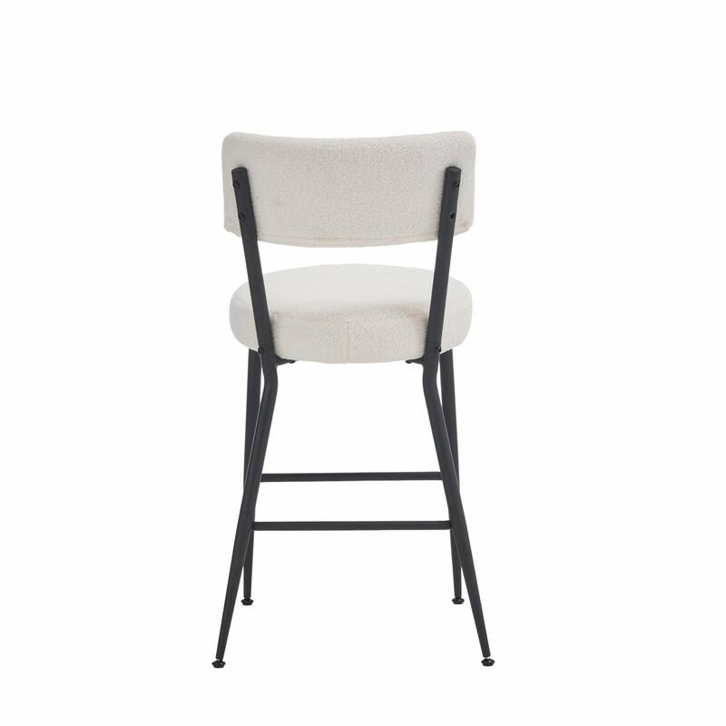 Set of 4 Modern Teddy Fabric Upholstered Bar Stools - Metal Base High Stools