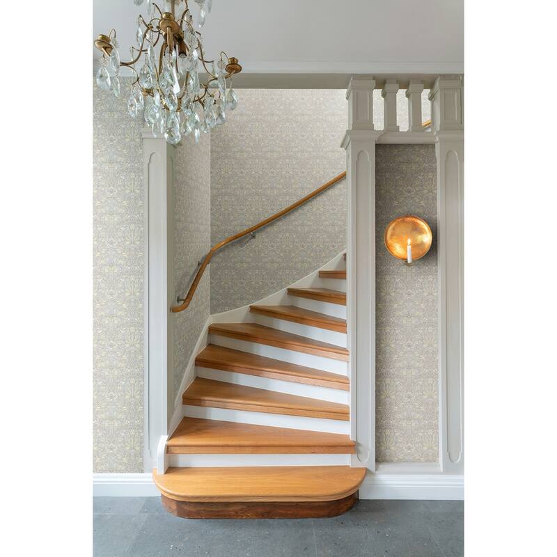 Spring Thicket Light Blue Tulip Damask Wallpaper