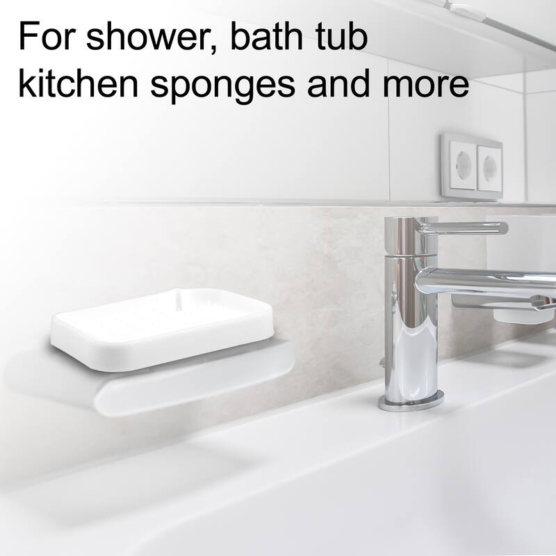 Soap Dish Soap Cleaning Storage for Home Bathroom Kitchen Silicone 2 Pcs - White