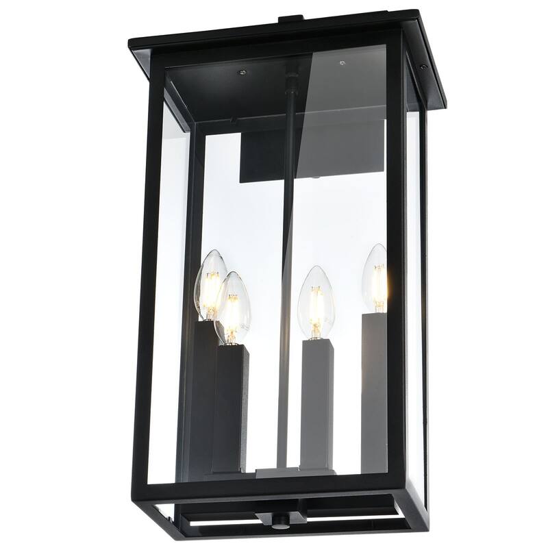 4-Light Outdoor Wall Sconce, Exterior Porch Light Wall Mount Lantern with Clear Glass for House, Farmhouse Sconces Lantern