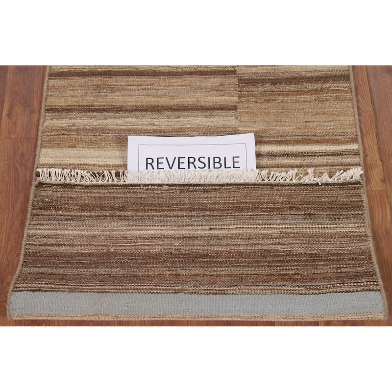 Striped Kilim Modern Runner Rug Flat-weave Wool Carpet - 2'7" x 7'0"