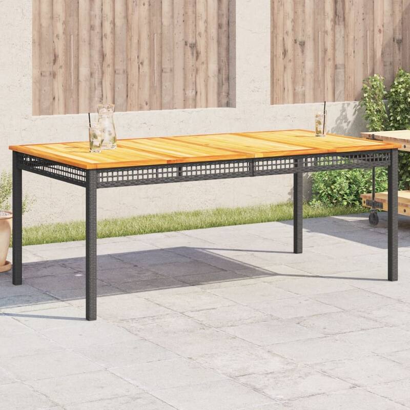 vidaXL Patio Table Furniture Outdoor Garden Backyard Poly Rattan Acacia Wood - Black and brown 70.9"