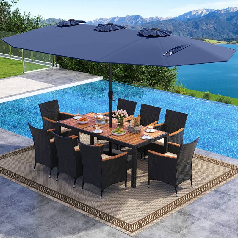 Costway 11 PCS Patio Wicker Dining Set with Double-Sided Outdoor - See Details