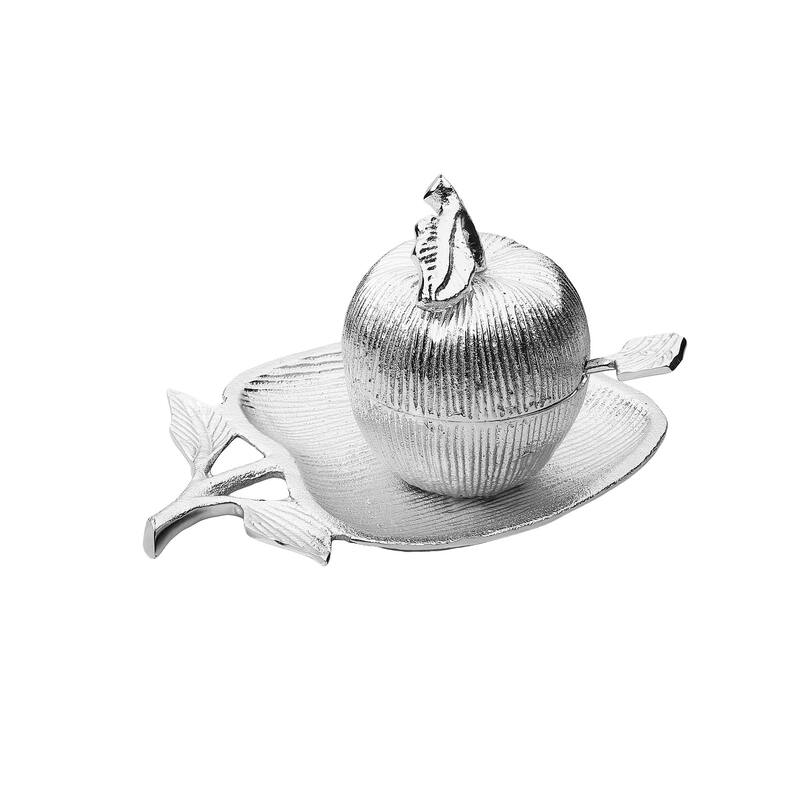 Apple Shaped Dish with Removable Honey Jar - Medium - Silver