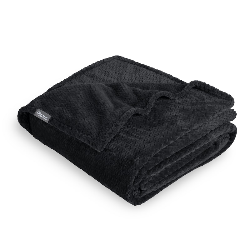Bare Home Microplush Fleece Blanket - Ultra-Soft - Cozy Fuzzy Warm - King - Textured Black