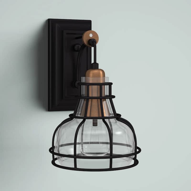 Black and Antique Gold 1-Light Indoor Wall Sconce with Clear Glass