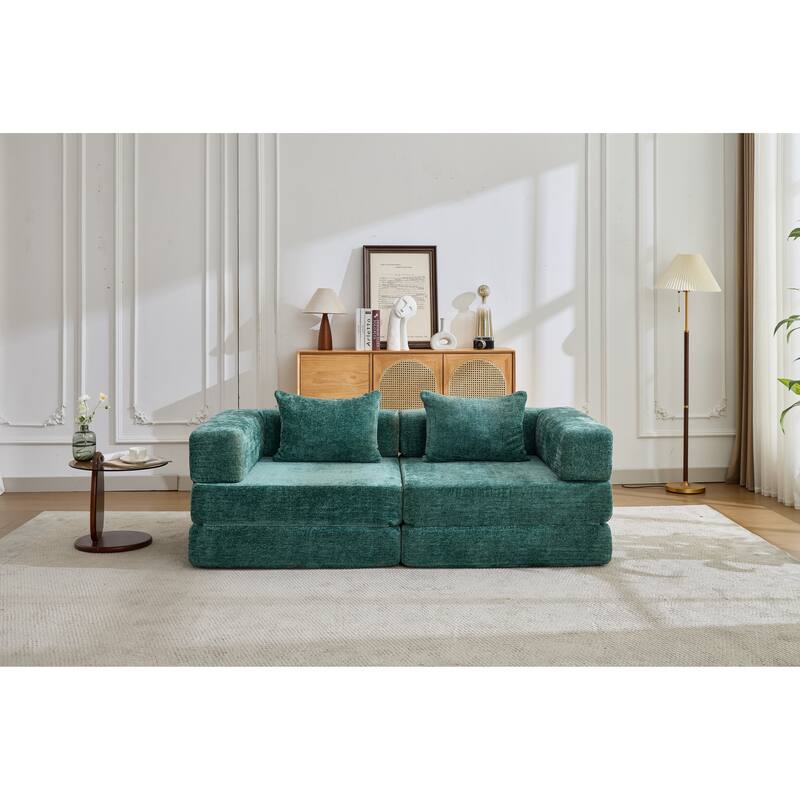 2-in-1 Foldable Sofa Bed Floor Sofa Couch with Armrests, Convertible Lounge Sofa for Living Room Bedroom