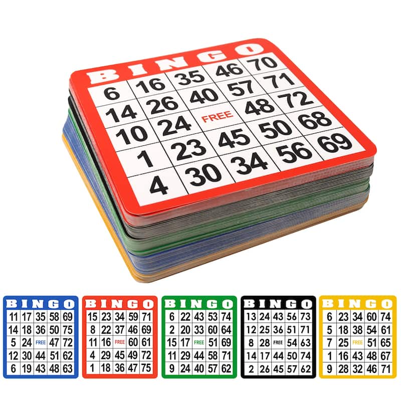 GSE™ Multi-Color Bingo Game Cards, Reusable Bingo Sheets. Family Bingo Game Accessories - 100-Pack