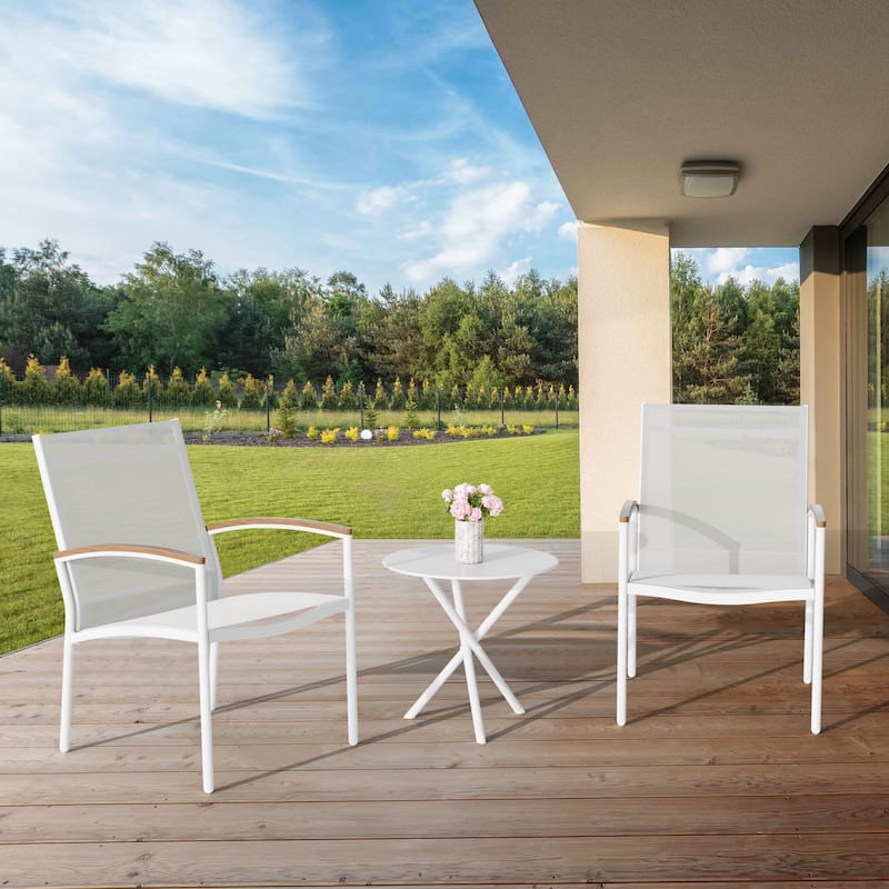 3-Piece Outdoor Bistro Set with Textilene Fabric – All-Weather Patio Conversation Set for Garden, Balcony & Poolside - N/A - White