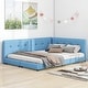 preview thumbnail 3 of 7, Queen Size Upholstered Platform Bed with USB Ports, Sturdy Wood Frame, Blue