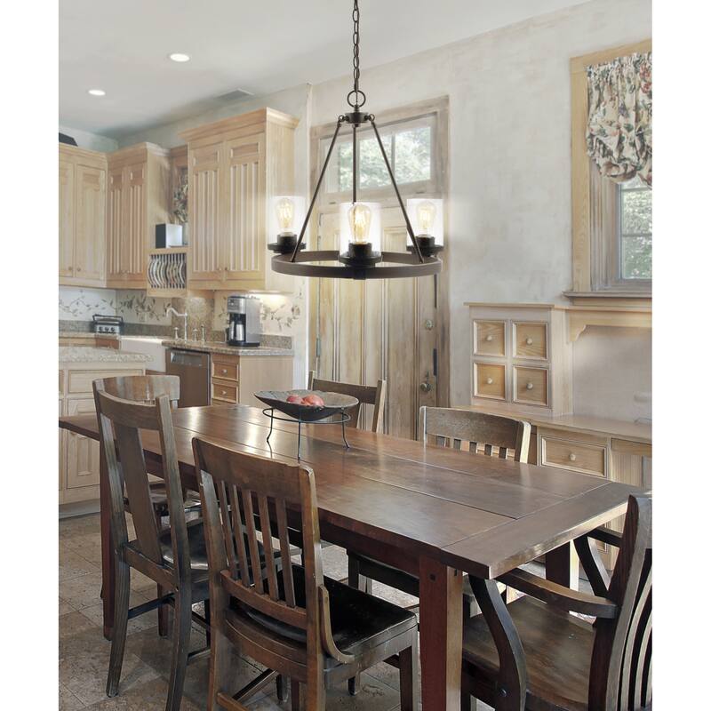Athos Ring Iron/Seeded Glass Bohemian Cottae LED Chandelier, Oil Rubbed Bronze by JONATHAN Y