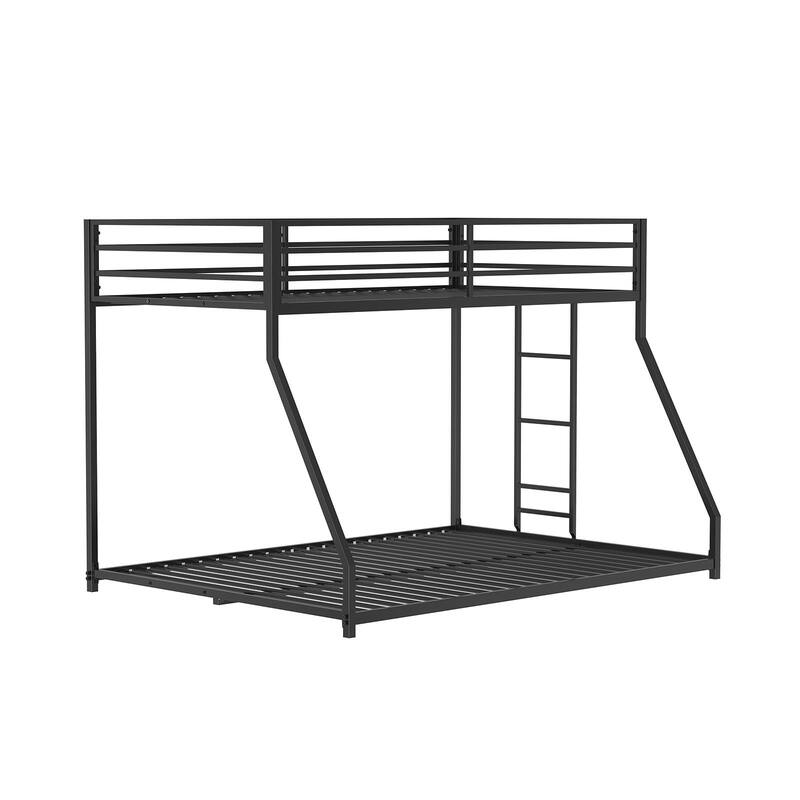 Twin Over Full Metal Bunk Bed with Attached Ladder, Matte Black Finish
