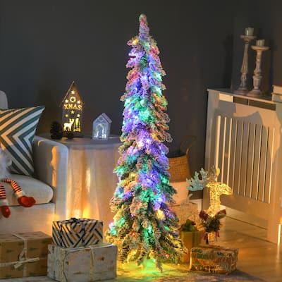 Green Plastic Steel 4ft Pencil Christmas Tree with LED Warm or Multi Lights - Dia. 18" x 48" H