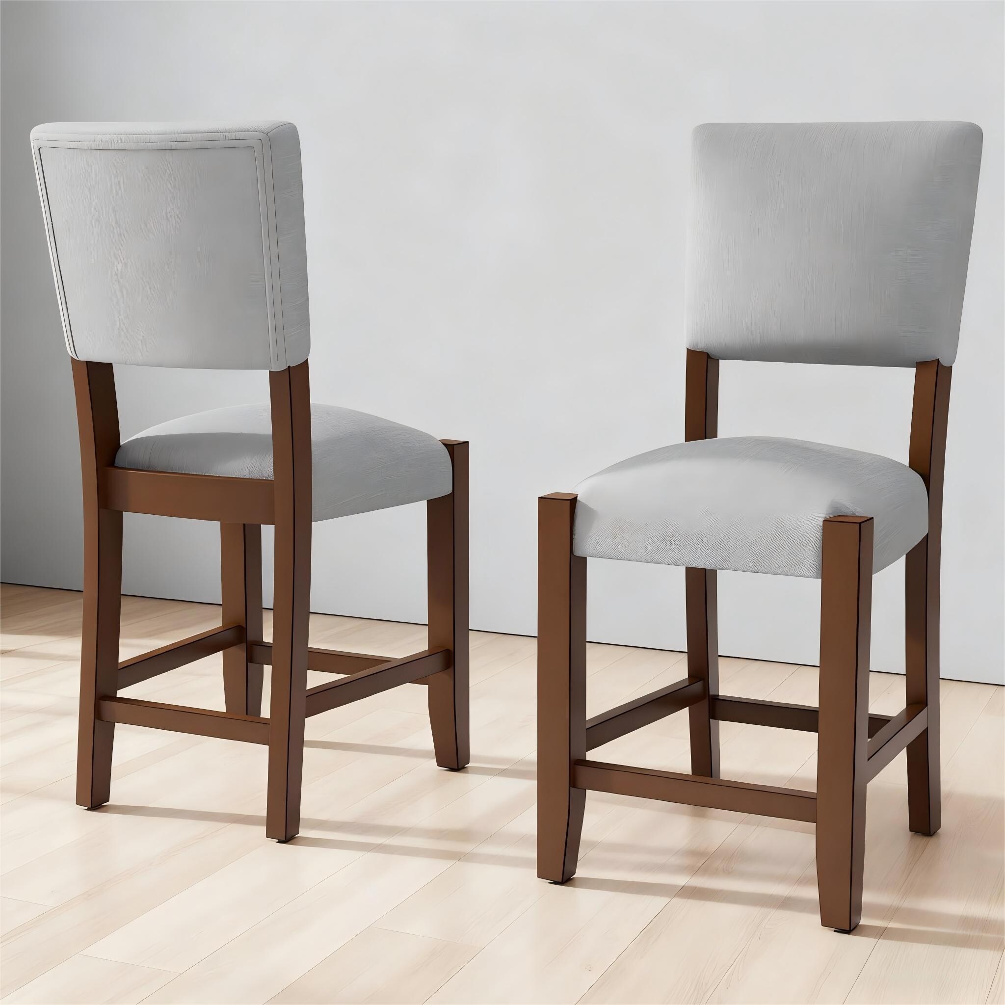 Set of 4 Bar Stools, Counter Height Bar Chairs and Dining Chairs with Back, Linen Upholstered Seats and Solid Wood Legs
