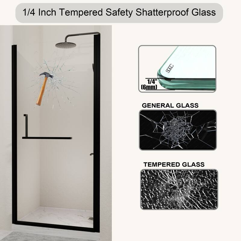 GDFStudio - Nolan Semi-Frameless Pivot Shower Door with Adjustable Fit and Tempered Glass for Modern Bathrooms