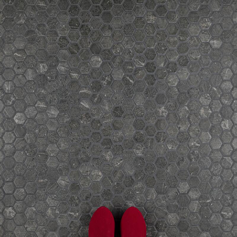 Merola Tile Liverpool Hex Dark Grey 10" x 11-3/8" Ceramic Mosaic Floor and Wall Tile