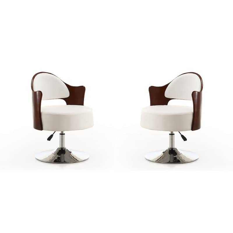 Manhattan Comfort Bopper White and Polished Chrome Faux Leather Adjustable Height Swivel Accent Chair (Set of 2) - White