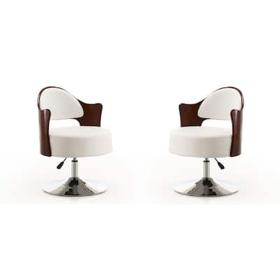 Manhattan Comfort Bopper White and Polished Chrome Faux Leather Adjustable Height Swivel Accent Chair (Set of 2)