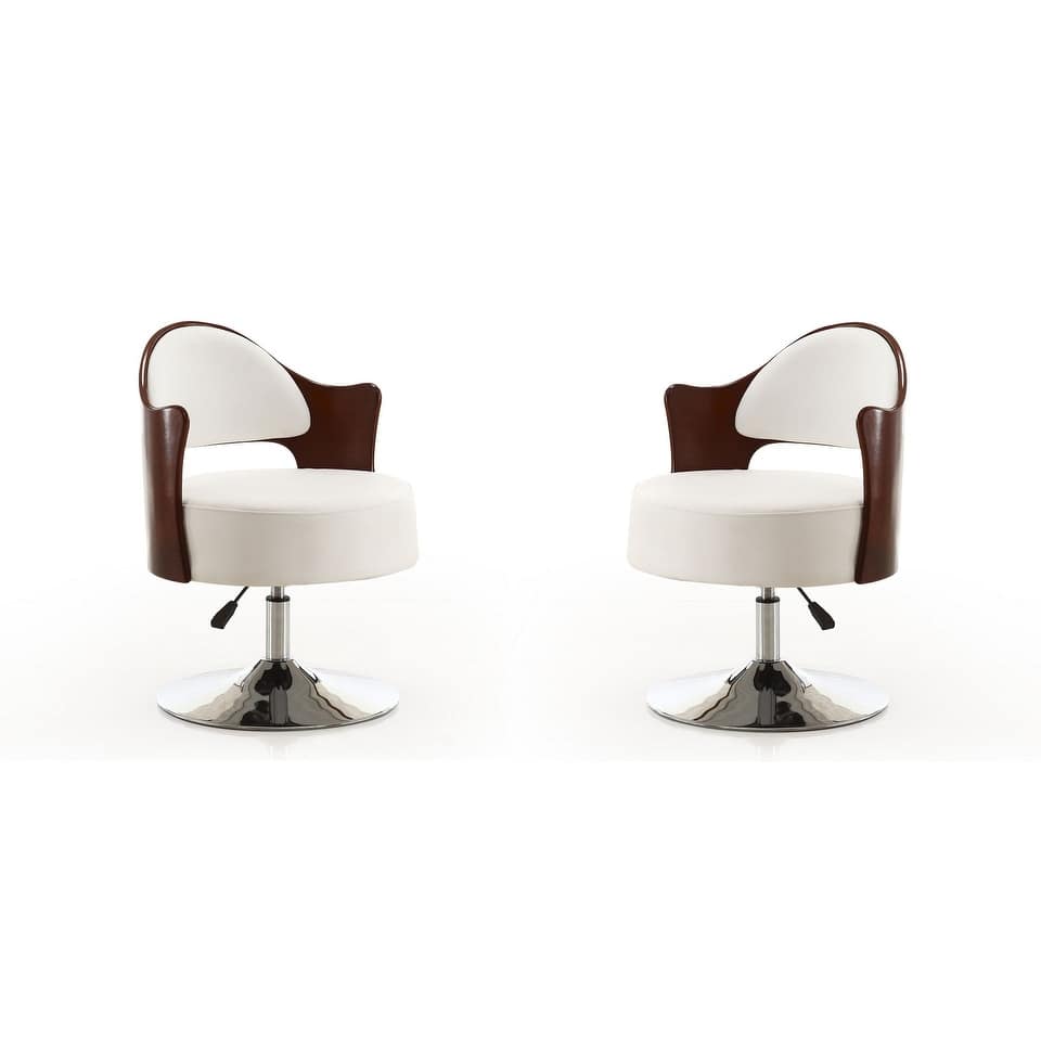 Manhattan Comfort Bopper White and Polished Chrome Faux Leather Adjustable Height Swivel Accent Chair (Set of 2)