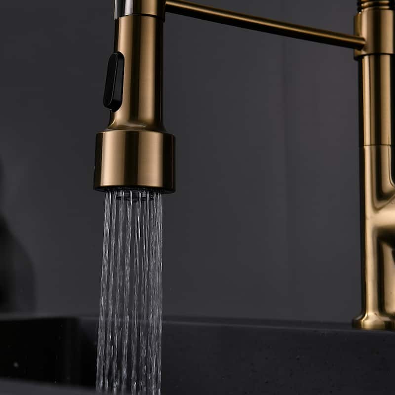 Single Handle Brushed Gold LED Pull-Down Kitchen Sink Faucet