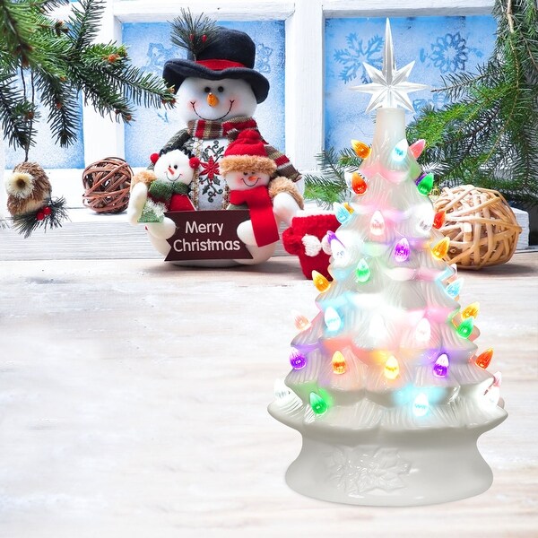 Gymax 14 inches Pre-Lit Ceramic Hand-Painted Christmas ...