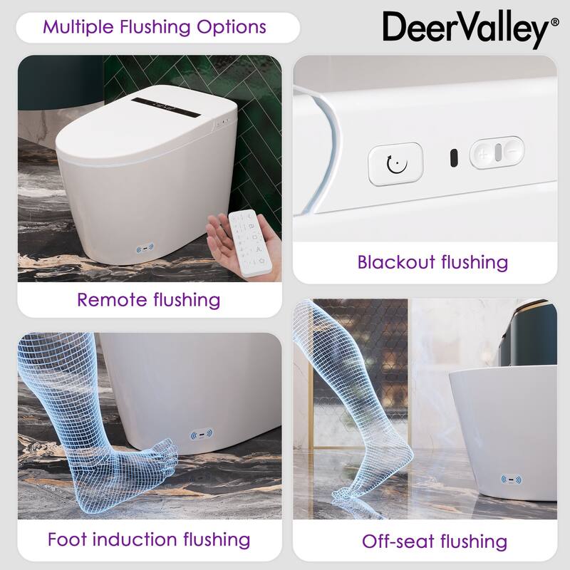 DeerValley smart toilet, heated seat, warm dryer, foot sensor operation, night light, non tank toilet with LED display screen