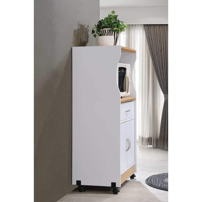 45" White and Beige Microwave Kitchen Cart